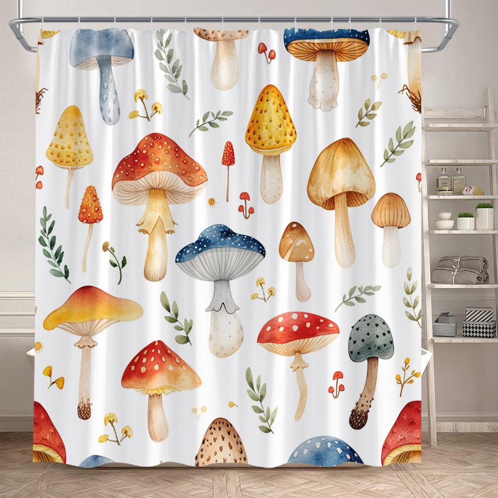 Autumn Mushroom Shower Curtains Cartoon Animals Squirrel Deer Pumpkin Sunflower Plants Bath Curtain For Bathroom Decor Polyester