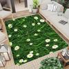 2D Green Lawn White Daisy Grass Print Large Area Rug Soft Flannel Non Slip Floor Carpet for Living Room Patio Balcony Farmhouse
