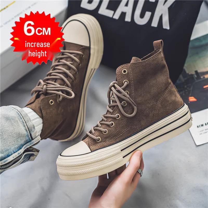 2025 Men's Retro High-Top Canvas Sneakers with Thick Sole for Height Boost - Versatile Casual Shoes for Spring