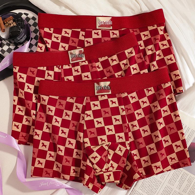 Red Pure Cotton Men's Boxer Briefs - Year of the Horse Gift Box Edition.