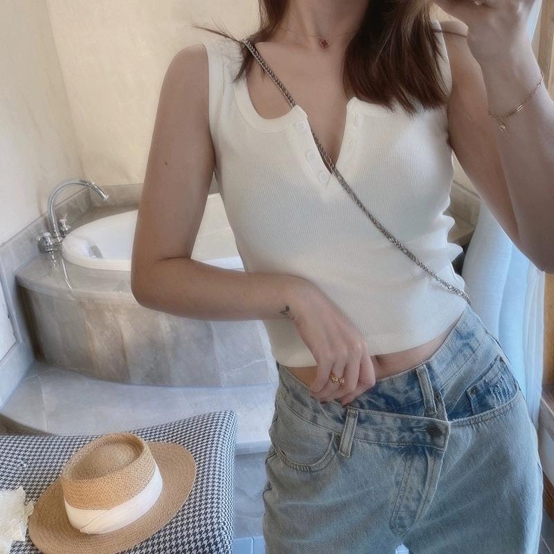 Sexy pure desire button design slim and thin sling vest basic fashion versatile niche ins top women