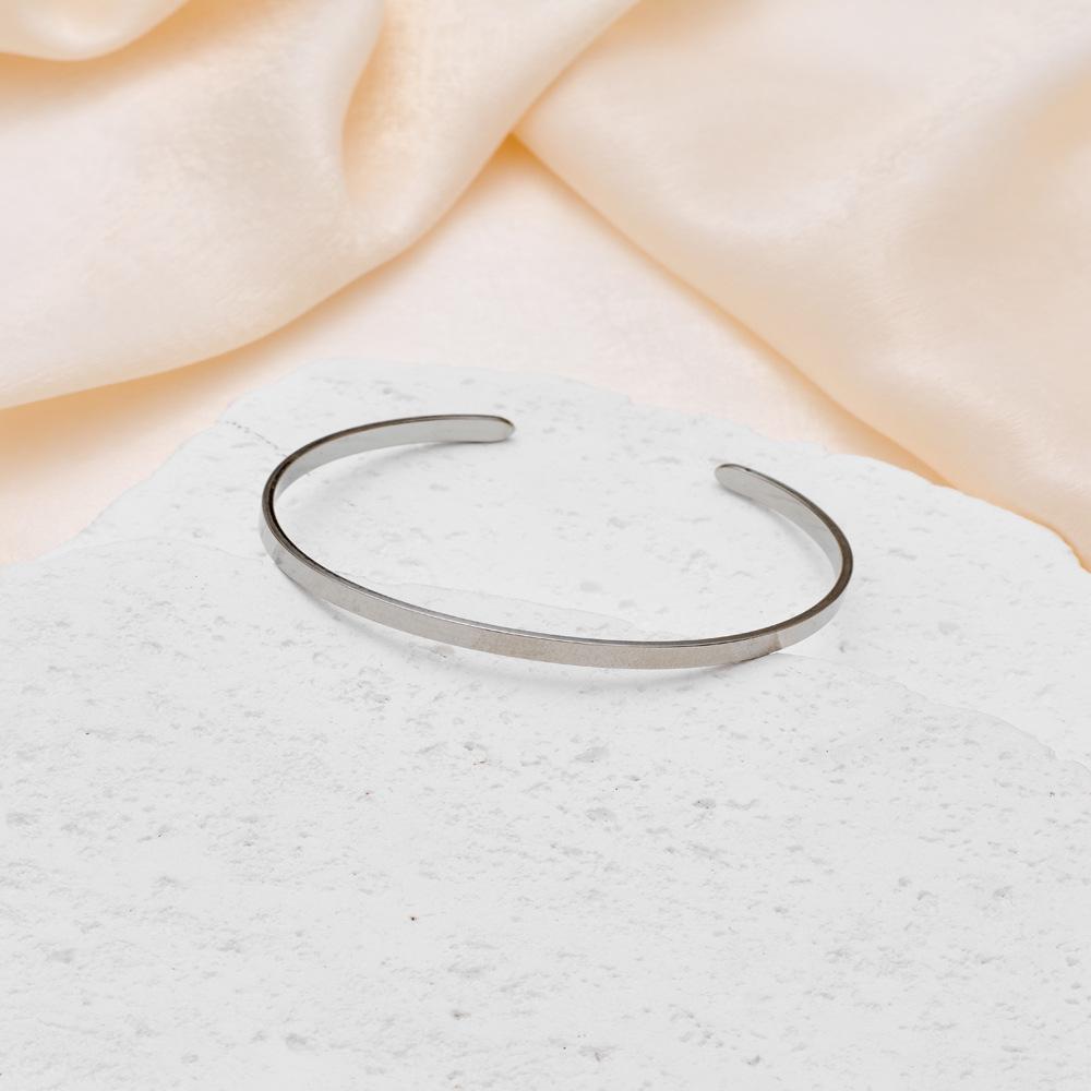 Polished Titanium Steel C-Shaped Bangle with Custom Engraving