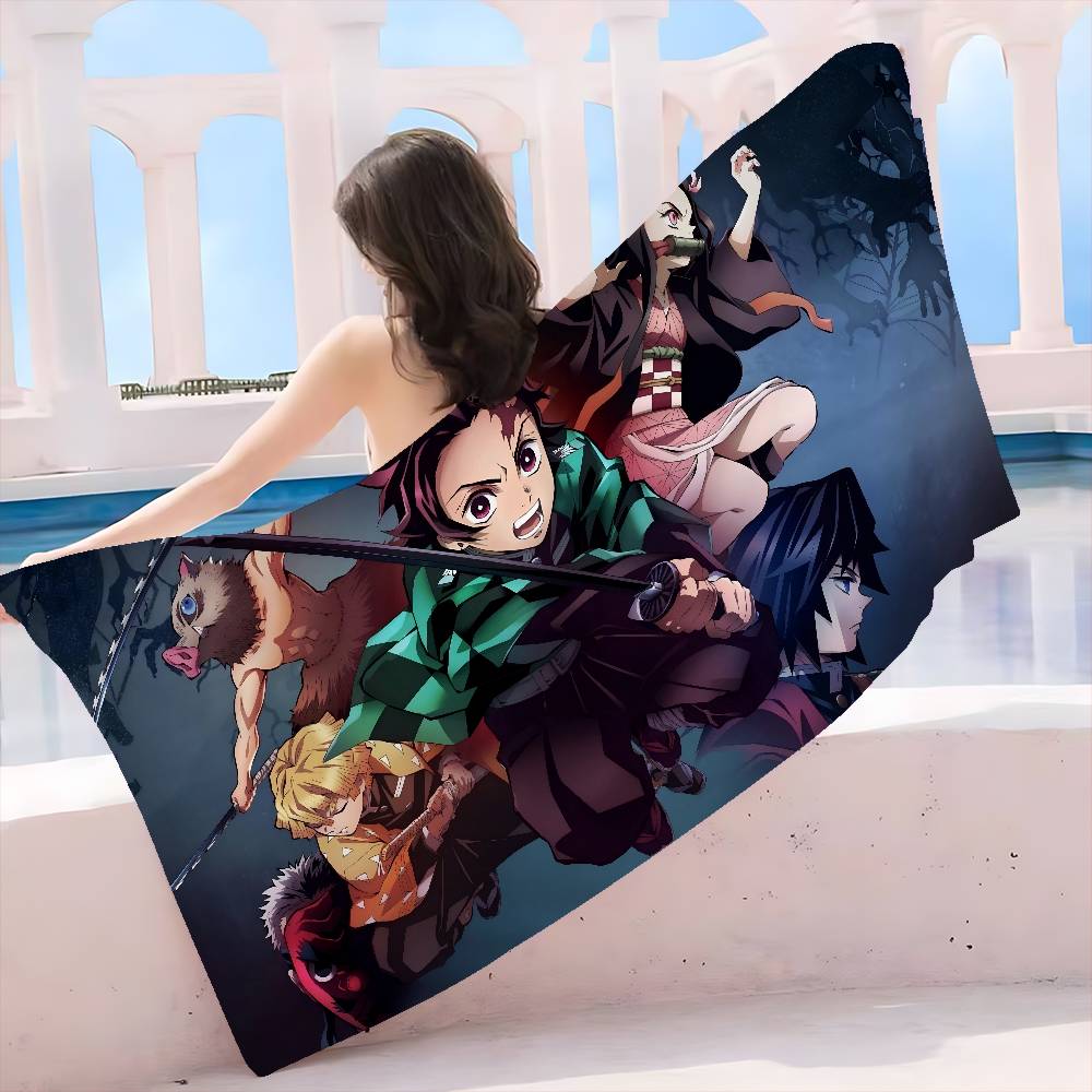 Anime Demon-Slayer Beach Towel Colorful Bath Towels for Girl Microfiber Quick Dry Custom Sand Free Beach Yoga Spa Gym Pool