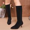 Stivali alla Moda con Tacco Sottile Invernali Sottopiede in Camoscio Punta Appuntita Taglia Grande Tacco Medio Stivali Skinny Donna