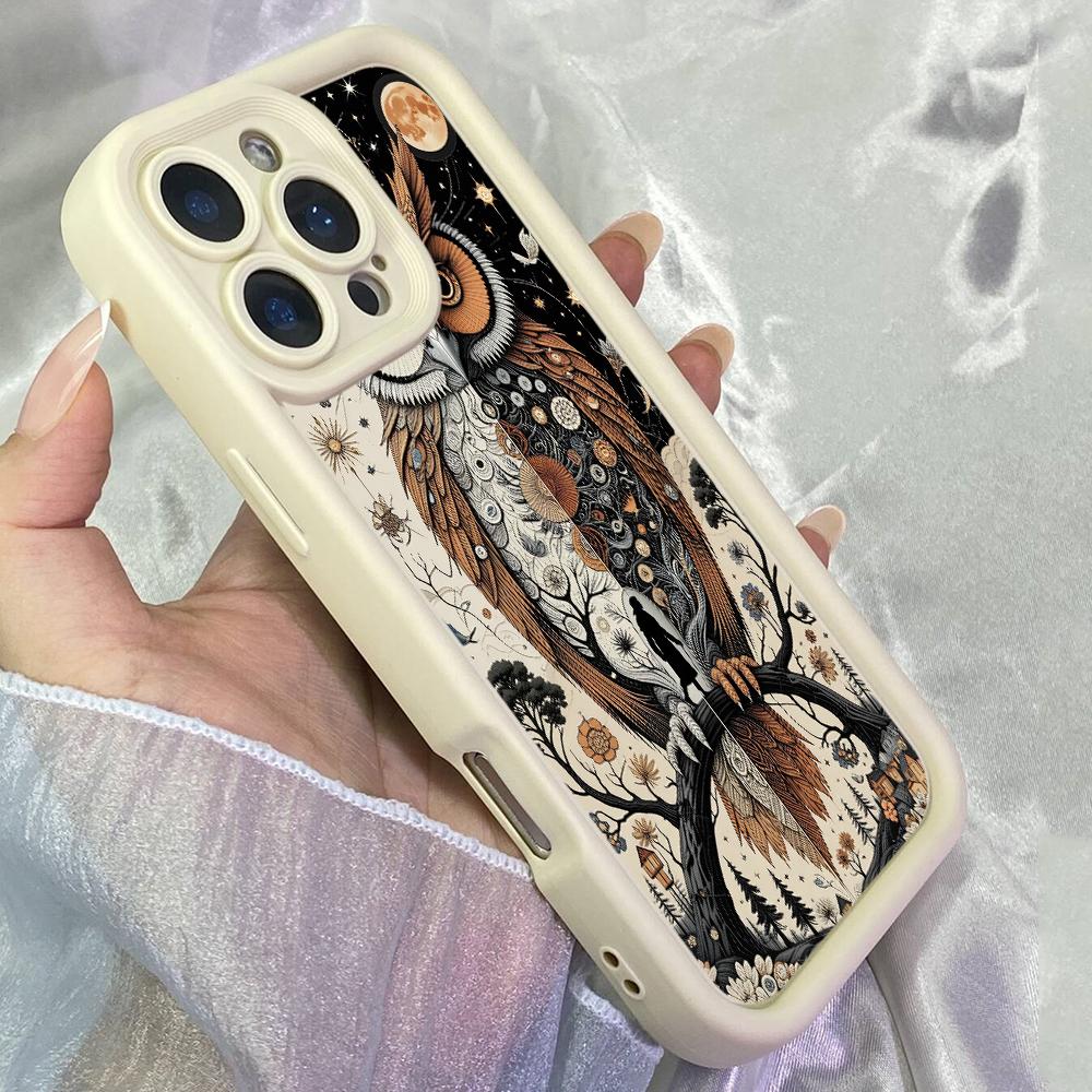 JT124 Nebeská sova Umění pro iPhone 17 16 15 14 Pro Max Samsung S26 S25 S24 Ultra A17 A16 A07 A56 A06 Xiaomi 15T Redmi 15c 14c Note 13 14 Měkký TPU kryt