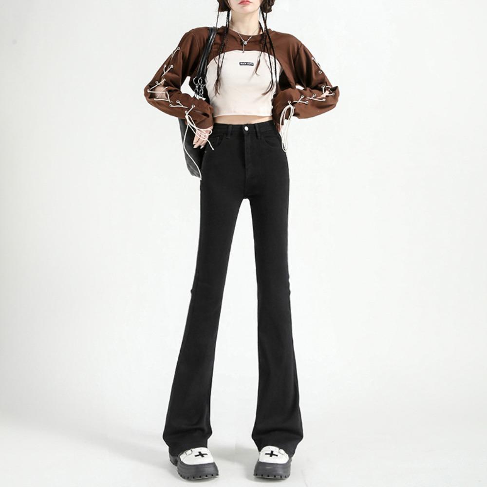 Korean version of micro-pull jeans women's spring new elastic high-waisted thin small flared pants micro-pull pants