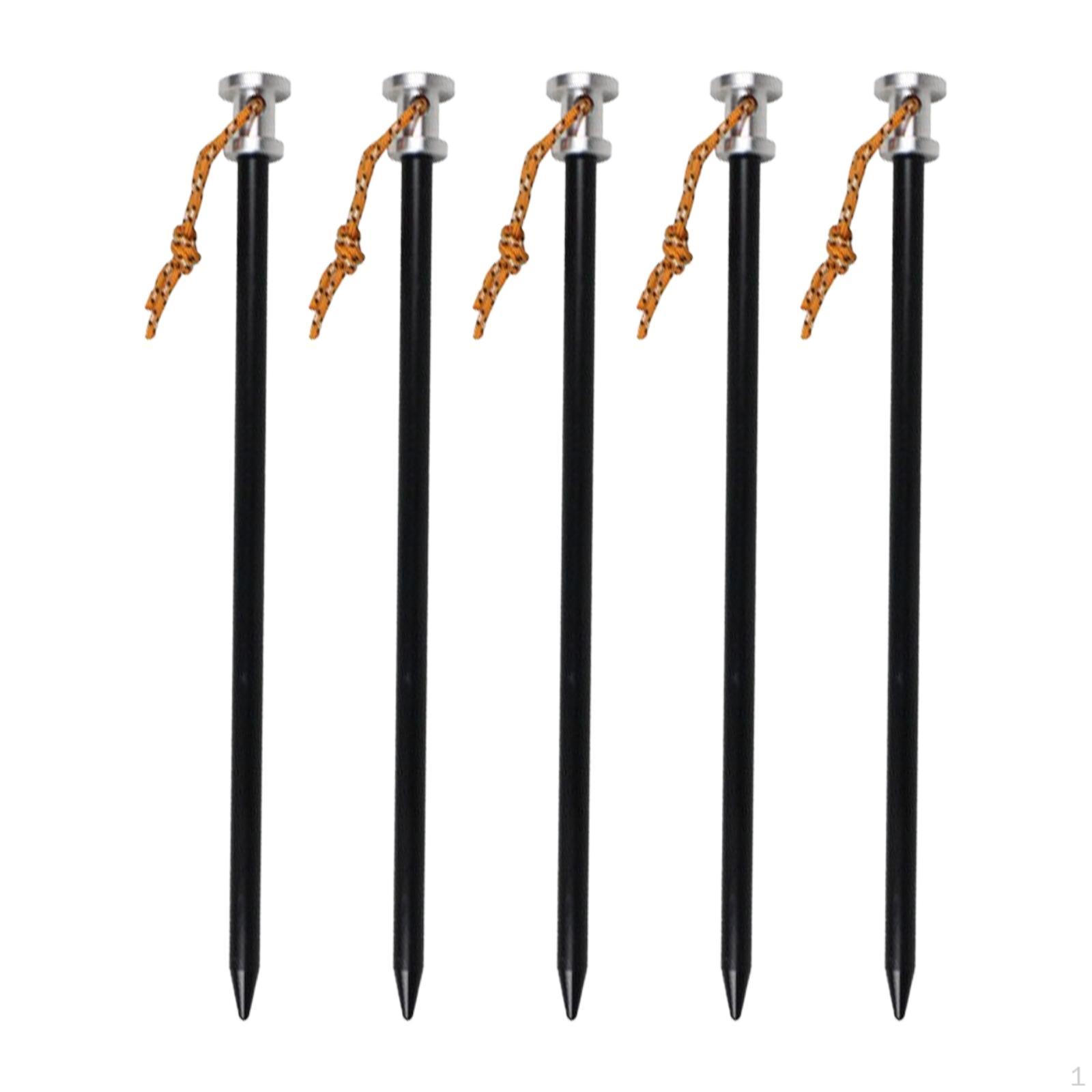 

5 ввинчиваемых колышков для палаток с ремнем для поддержки навеса и укрытия чёрный