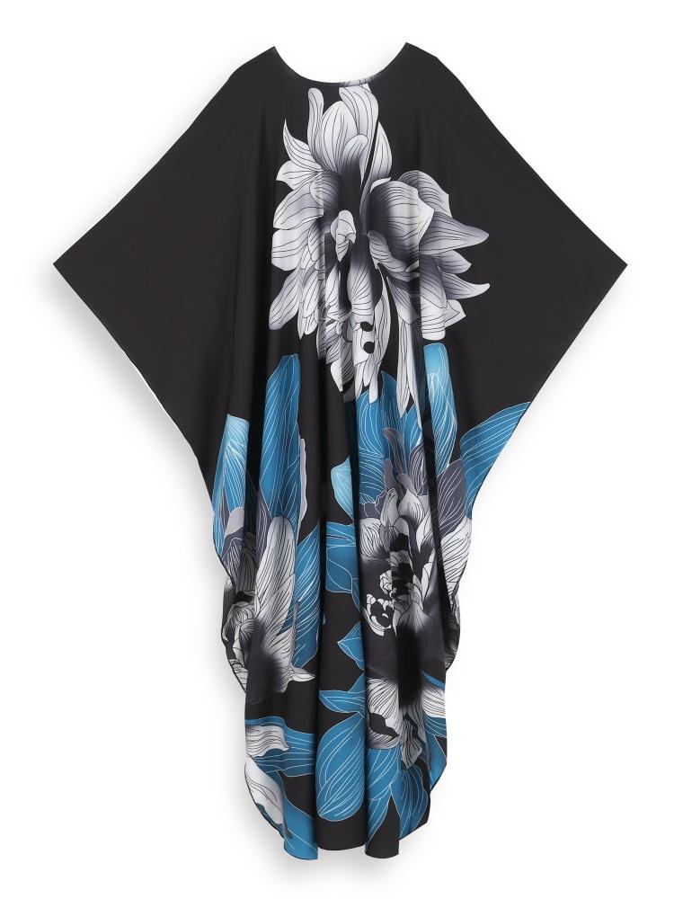 EDOLYNSA Versatile Blue Women's Kaftan Robe Light jacket Caftan Bathrobe Vacation Long Dress Hot Selling Lounge around Outfit Q1289