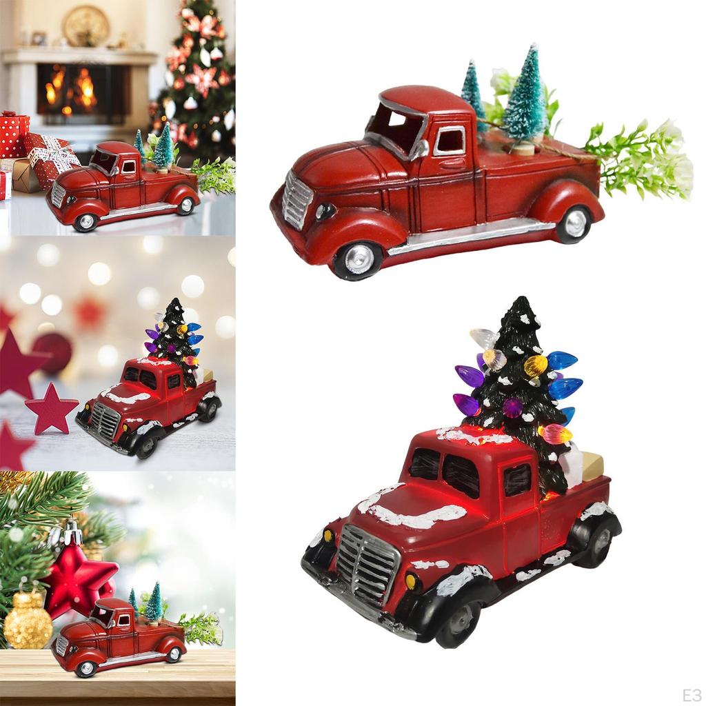 Classical Truck Ornament Pickup Decorative Retro Sculpture Photo Prop with Christmas Tree Farmhouse