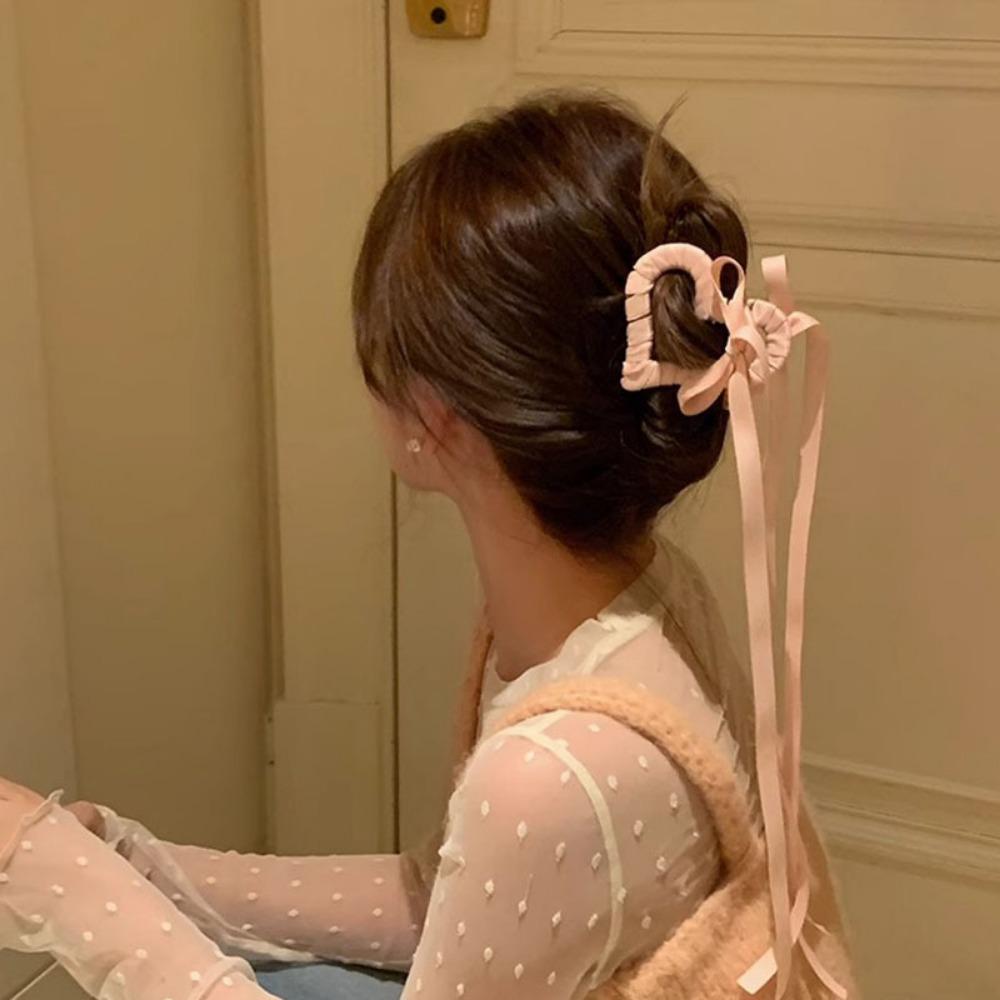 

Korean Style Back of The Head Hair Claw Sweet Shark Clip Peach Heart Love Ribbon Hair Clip Gifts синий