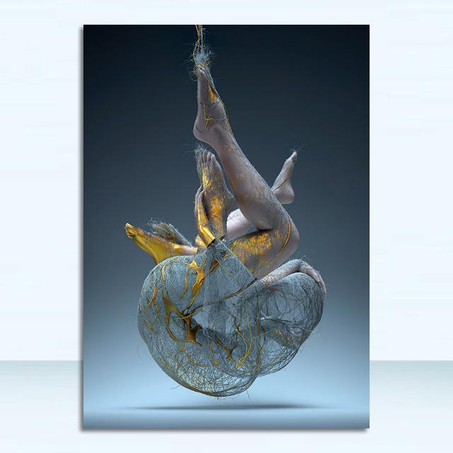 Metal Abstract Figure Statue Canvas Painting Poster and Prints Golden Portrait Sculpture Wall Picture for Living Room Home Decor