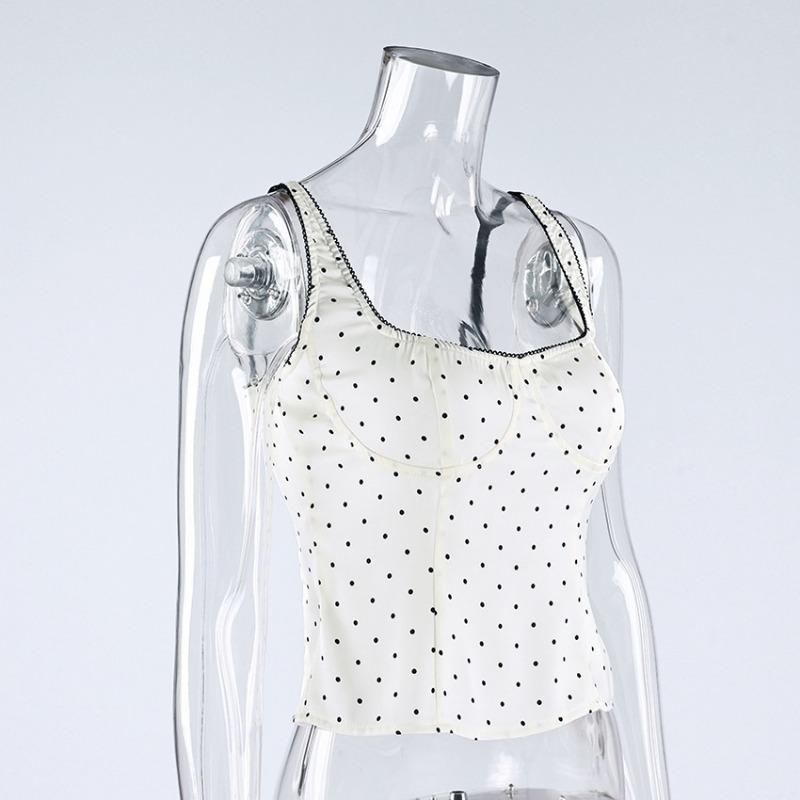 Women Fashion Commuter Polka Dot Slim Spaghetti Strap Camisole Tank Top