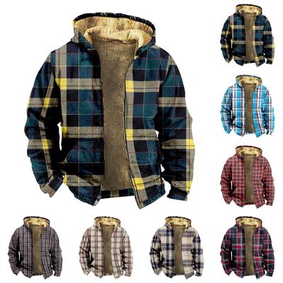 Heren Jas met Ruitprint Heren Lente En Casual Trend Rits Jas met Capuchon