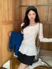 260g Cotton Modal Lace-Trim Slimming Button Long-Sleeve Top