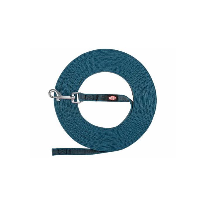 Laisse pour chien antidérapante - TRIXIE - Caoutchouc antidérapant - Bleu pétrole - Sangle - Œillet - Motif uni