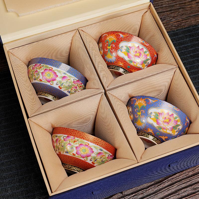 Ceramic Enamel Color Tasting Single Blue and White Douli Japanese Style Filigree Tea Bowl Kung Fu Master Cup Gift Bo