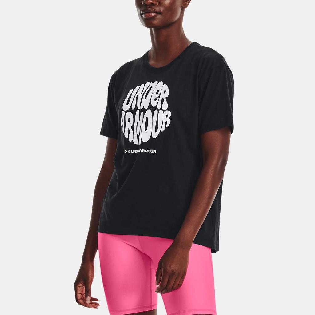 Under Armour Letter Print Round Neck Pullover Short Sleeve Drop Shoulder T-Shirt Women T-Shirt Black 1374168-001