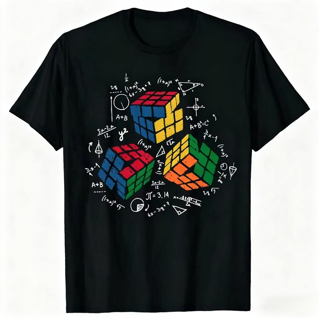 Retro Funny Melting Rubiks Cube Mental Math TShirt Summer Rubiks Cube Pattern Print Mens ShortSleeve TShirt Soft Cotton