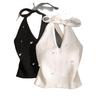 French Beaded Halter Camisole: Slim-Fit, Off-Shoulder, Knit Top for Women - Perfect Summer Wear
