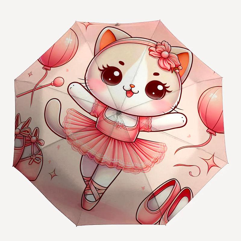 1pc Ballerina Cat In Pink Umbrella with Plastic Handle,Suitable for All Seasons UmbrellaPT542
