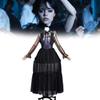 The Addams Family Wednesday Cosplay Costume With Black Hollow Out Dress For Halloween And Party