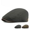 Unisex Waxed Cotton Oilskin Flat Cap Winter Warm Fleece Lined Vintage British Style Beret Cabbie Ivy Cap for Men Women