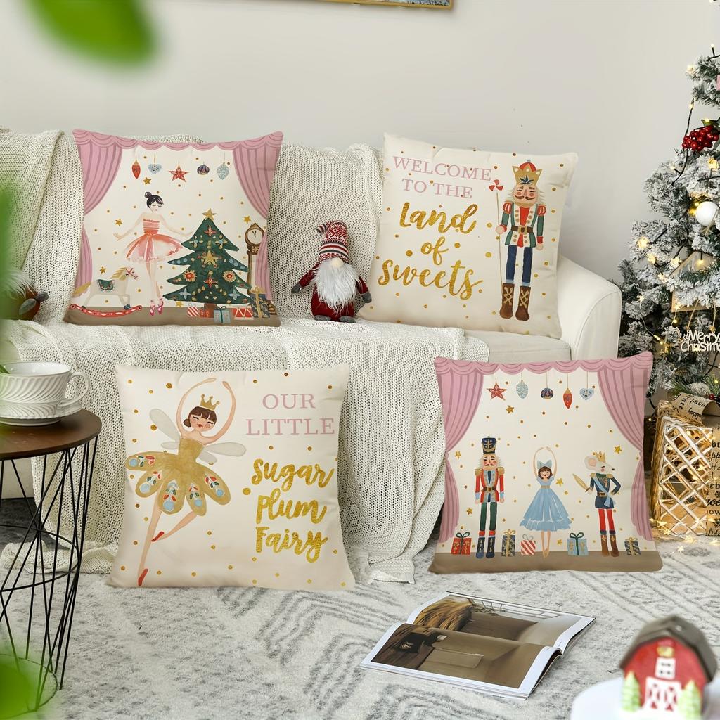 Weihnachtlicher Nussknacker und Zuckerfee Themen-Kissenbezug: Willkommen im Land der Süßigkeiten! Neujahrs-Hausdekoration