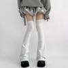 Chaussettes Hautes Lolita Japonaises Harajuku 60cm Longs Jambières Bas pour Femmes Mode Noir Blanc Coton Cache-Bottes Chaussettes