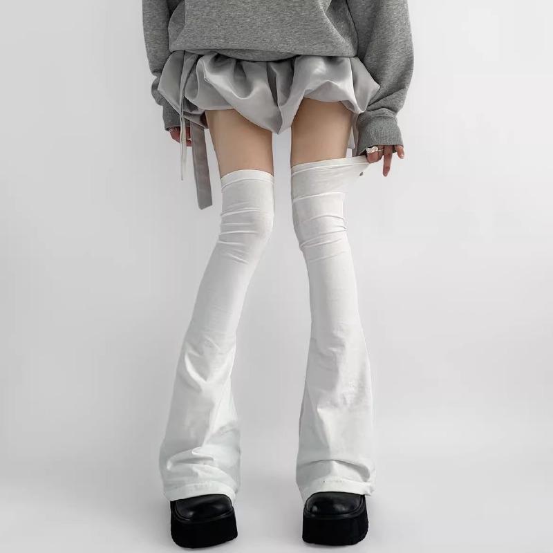Chaussettes Hautes Lolita Japonaises Harajuku 60cm Longs Jambières Bas pour Femmes Mode Noir Blanc Coton Cache-Bottes Chaussettes