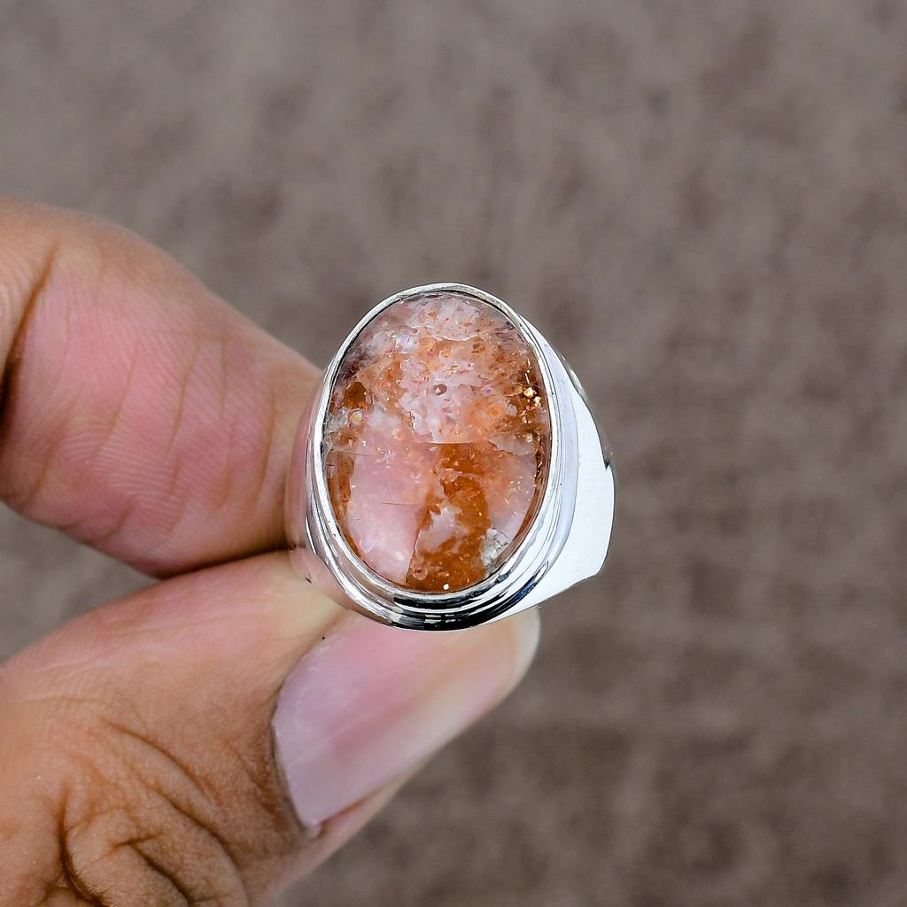 Sunstone Genstone Handmade 925 Sterling Silver Jewelry Ring Size 7 KKG-515