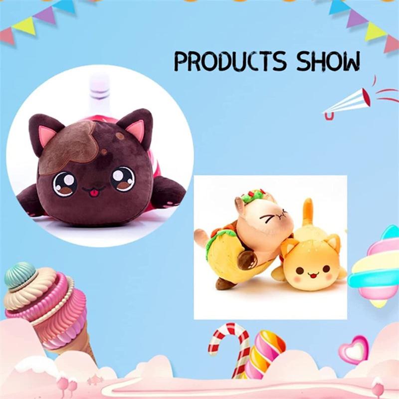 Plyšové figurky kočky s colou 25 cm, plyšové figurky plněné koblihou a krmivem pro kočky, jedinečný dárek pro dívky a fanoušky