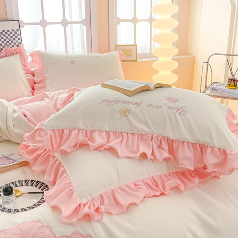 Lace Princess Wind Four-piece Set Washed Cotton Bed Sheet Quilt Cover Embroidered Small Fresh Bedding