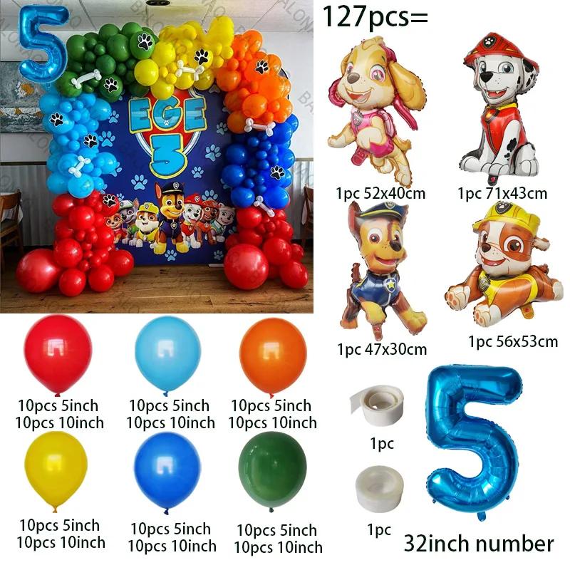 127 Stück Cartoon Paw Patrol Thema Luftballons Zahlenballon Kinder Geburtstagsfeier Dekoration Baby Geschenk Feier Chase Skye Ballons
