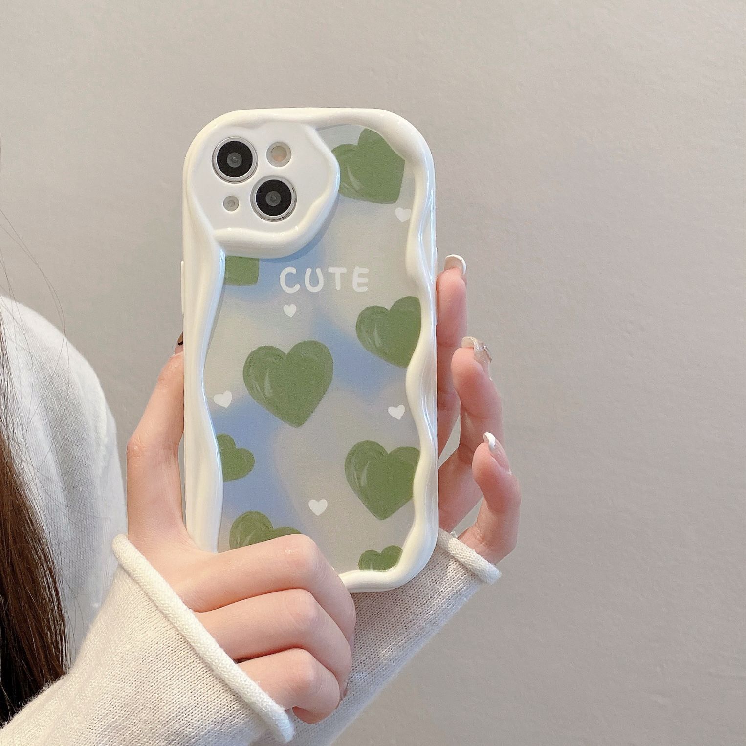 

Green Love Suitable for Apple 16 Mobile Phone Case Iphone15promax Three-dimensional Wave 14 Anti Fall 13 Apple 12