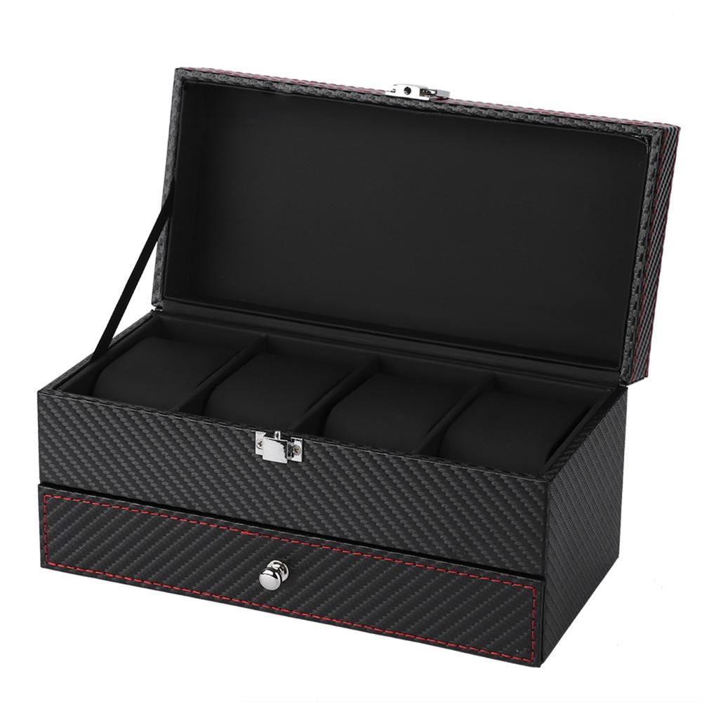 Carbon Fiber PU Jewelry Organizer Box 22.2 * 11 * 11.2cm Bracelet Box  For Women