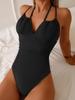 European American Halter Tie One-Piece Swimsuit - Sexy Open Back Resort Style Bikini