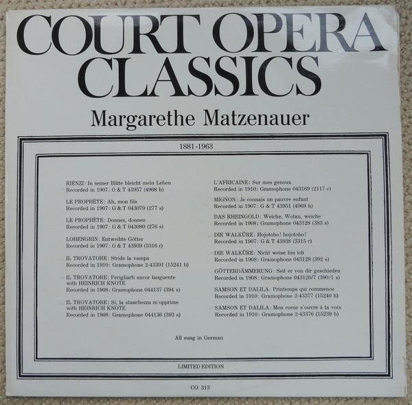 LP Record MARGARETE MATZENAUER  Margarete Matzenauer CO313 Court Opera Cla Austria Classical Used