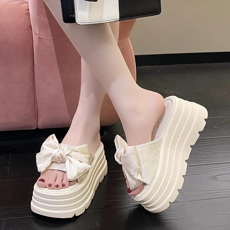 8CM New Summer Women Slippers Thick Soles Shoes Casual Platform Beach Flip Flops Leisure Butterfly-knot Sandals Sneakers Woman