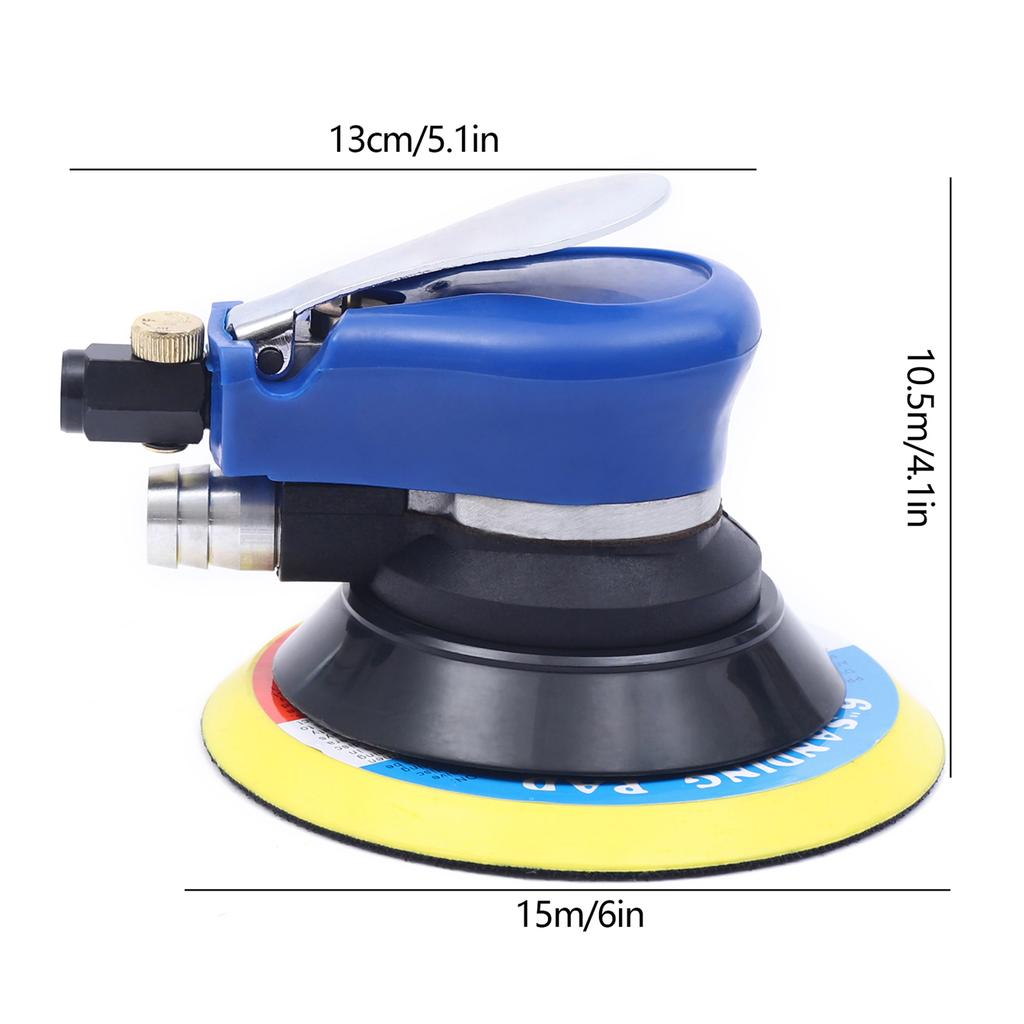 6 Inch Pneumatic Orbital Sander Air Sanding Machine 10000rpm Air Palm Random Orbital Sander for Car Wood Metal Sanding Polishing