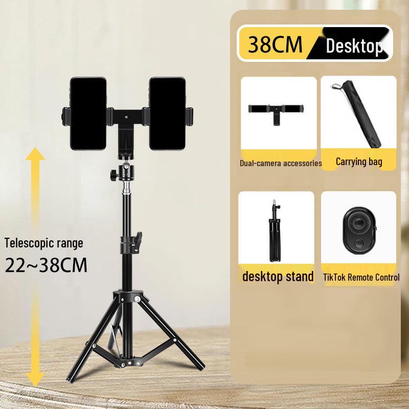 Dual-Position Live Streaming Tripod with Fill Light for Video Recording