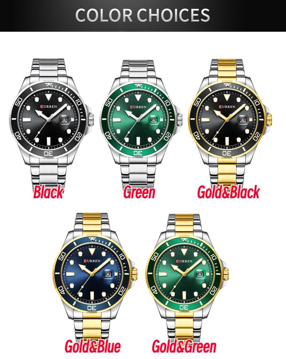 

CURREN новые модные деловые мужские наручные часы зеленые часы мужские кварцевые часы из нержавеющей стали Reloj Hombre Herrenuhr 1 pack зелёный/золотой