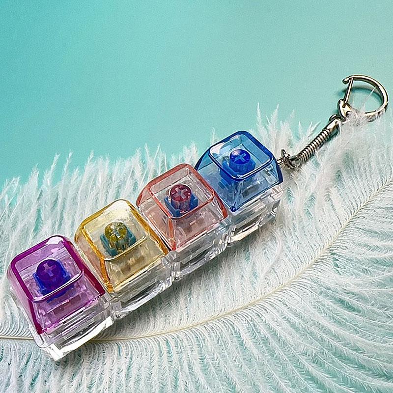 Colored Decompression Buttons 4-Key Pinchable Mechanical Keyboard Stress Relief Buttons Keychain Toy Pendant