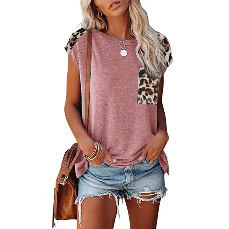 Women's Fashion Casual Summer Leopard Print Short Sleeve O-Neck Blouses & Shirts