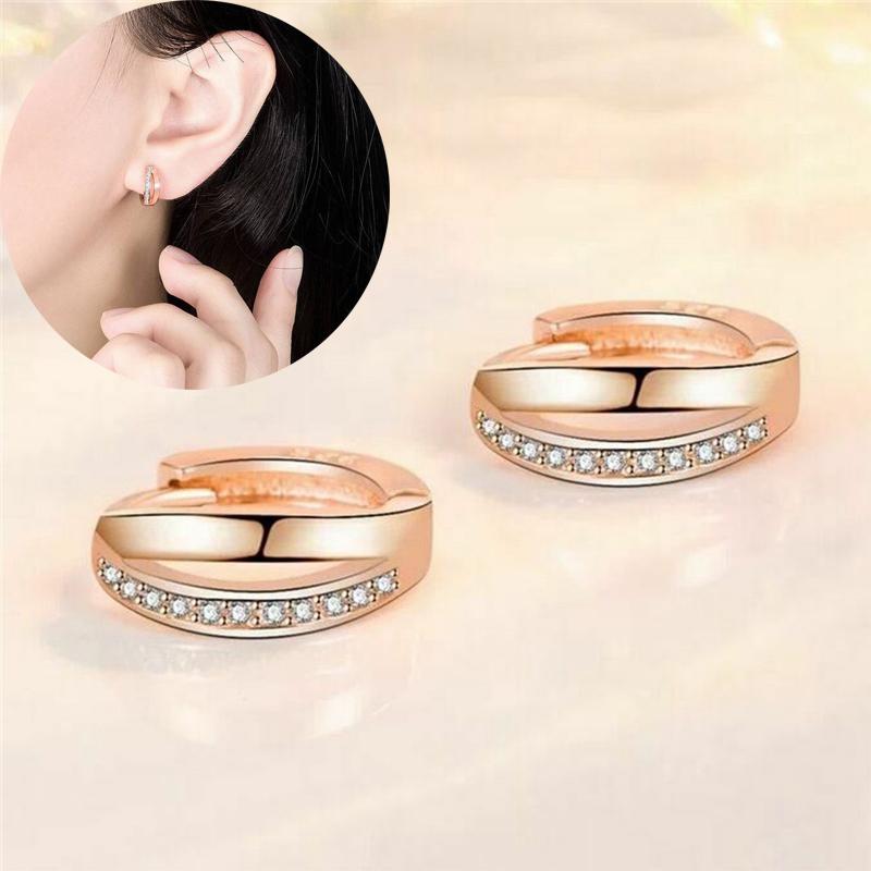 

925 Sterling Jewellery UK Hoop Double Crystal Huggie Silver Women Layer Earrings