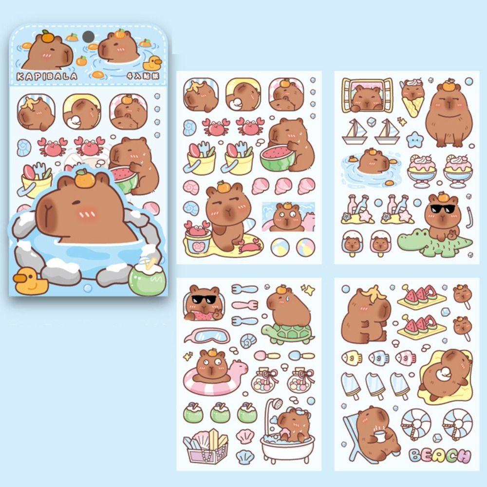 4 Pcs/bag Creative Stationery Sticker Cute Capybara Ledger Material  School Supplies