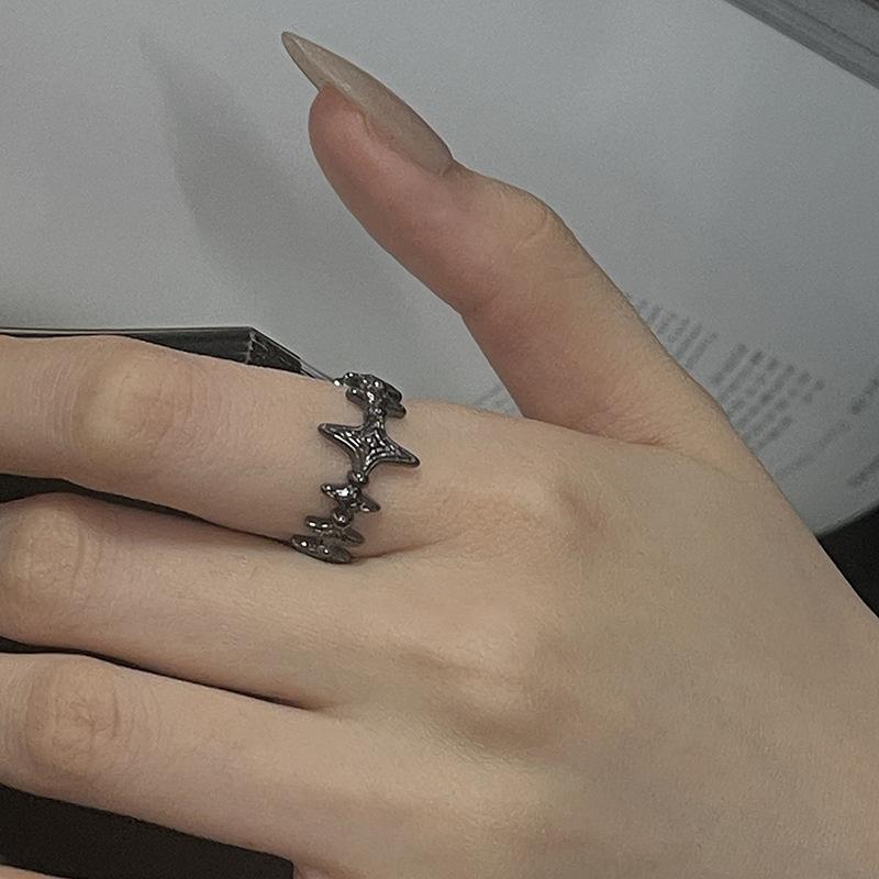 Fashion Irregular Cross Star Open Ring For Women Men Punk Gothic Sliver Color Adjustable Couple Rings Y2K Egirl Jewelry Gift