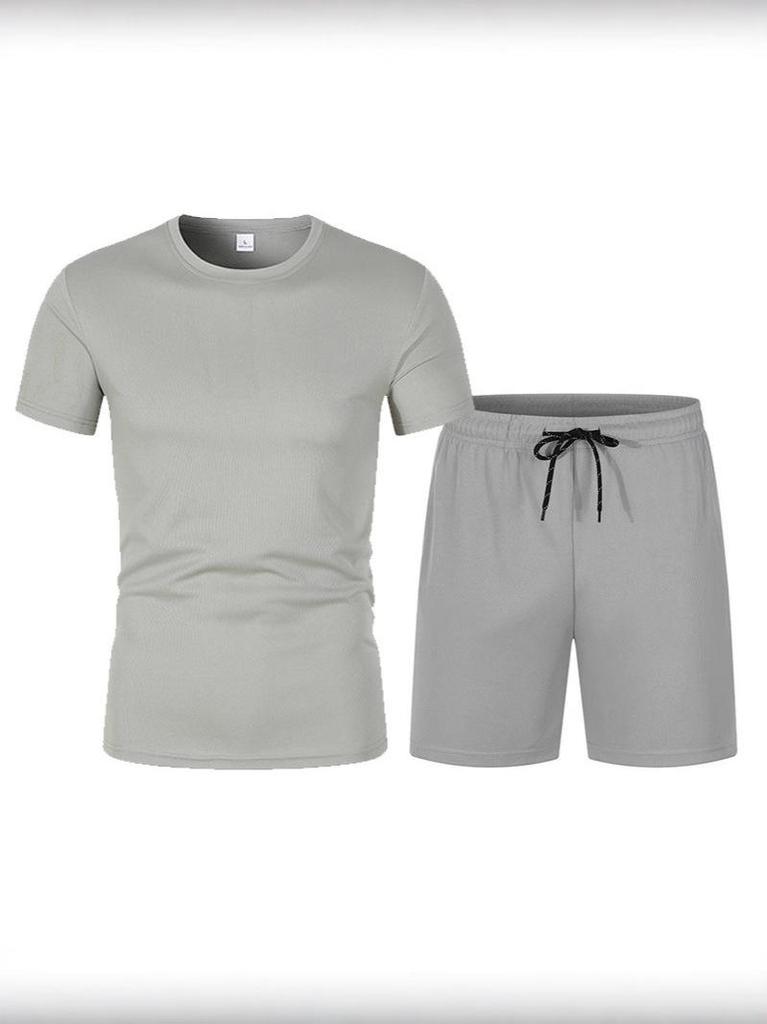 Men's Summer Mesh Basketball Set: Breathable Short Sleeve Tee + Solid Color Shorts