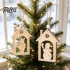 Rustic Christmas Garland Decor Wooden House Snowman/Reindeer Hanging Ornament, DIY Xmas Pendant with Farmhouse Hemp Rope for Home Window & Holiday
