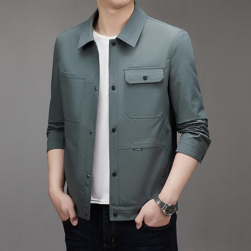Herren Neue Revers Workwear Jacke Mittelalterlich und Jung Herbst Modetrend Leichte und Atmungsaktive Jacke Herren