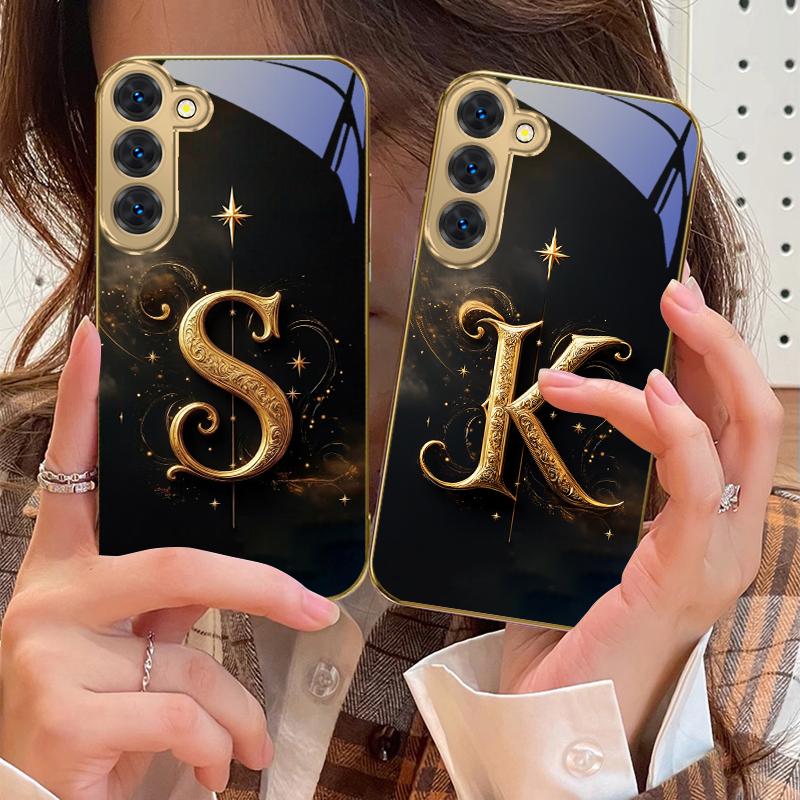 Magical letters "K S A" For Samsung Galaxy S26 S20 FE S21 S22 S23 Plus S24 Ultra 25Ultra S21+ S9 S22 S8 Golden glass phone case